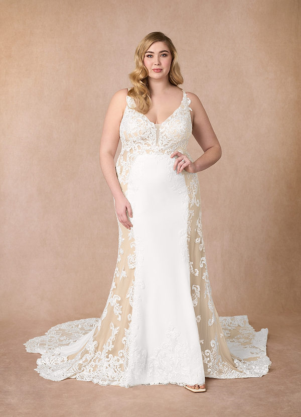 Azazie Estephanie Wedding Dresses Diamond White Champagne Mermaid Sequins Stretch Crepe Dress image1