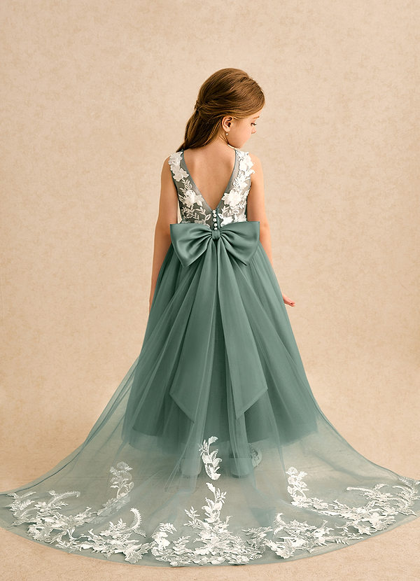 Azazie Mixie Vestidos de Niña de Flores Vestido de Eucalipto de Encaje de Corte Princesa image1