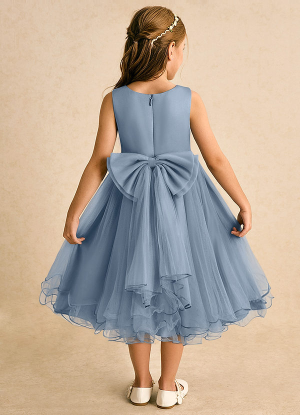 Azazie Lass Vestidos de Niña de Flores Vestido de Azul Polvoriento de Tul de Corte En A con Lazo image1