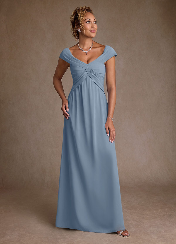Azazie Myrtle Mother of the Brides Dresses Dusty Blue A-Line Pleated Chiffon Dress image1