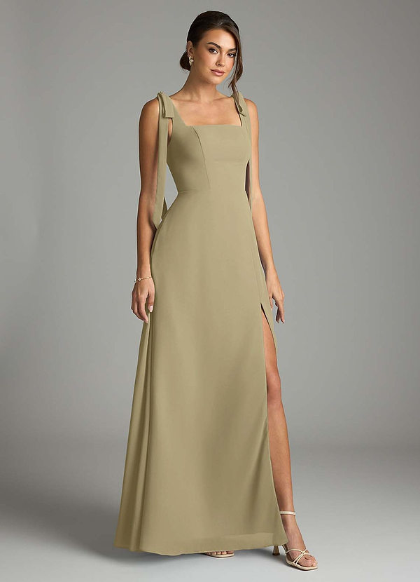 Azazie Debra Bridesmaid Dresses Moss Green A-Line with Pockets Chiffon Convertible Dress image1