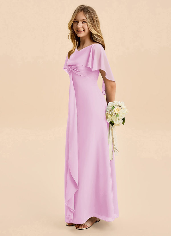 Azazie Selena Junior Candy Pink A-Line Ruched Chiffon Dress image1