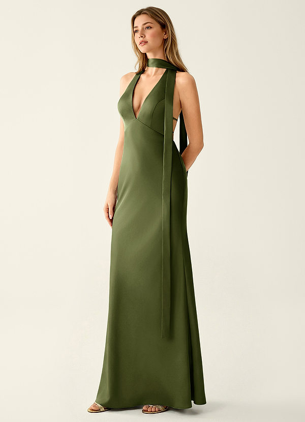 Wrenllien Olivgrün Satin-Abendkleid image1