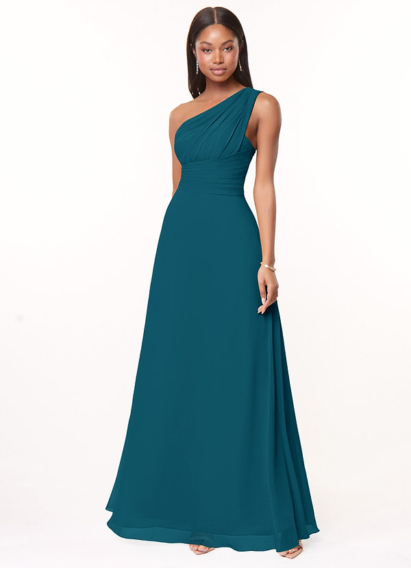 Azazie Ashley Bridesmaid Dresses Ink Blue A-Line Ruched Chiffon Dress image1