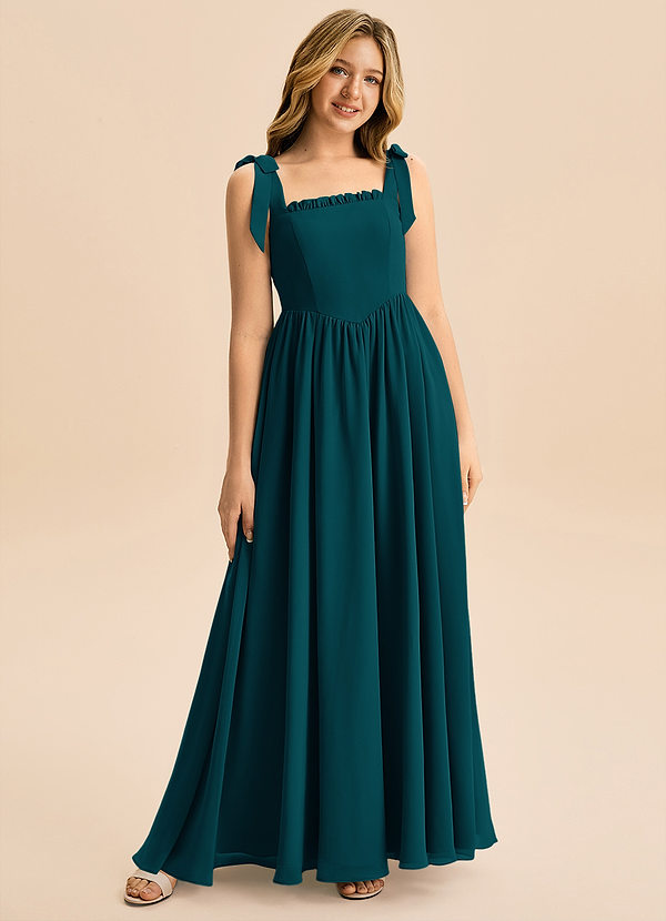 Azazie Delia Junior Abito A-Line in Chiffon Fiocco Pino image1