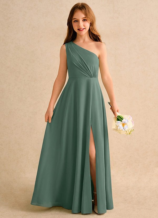 Azazie Puddles Girls Formal Klänningar för brudeflicka Klä A-Line i Chiffong Ena axeln image1