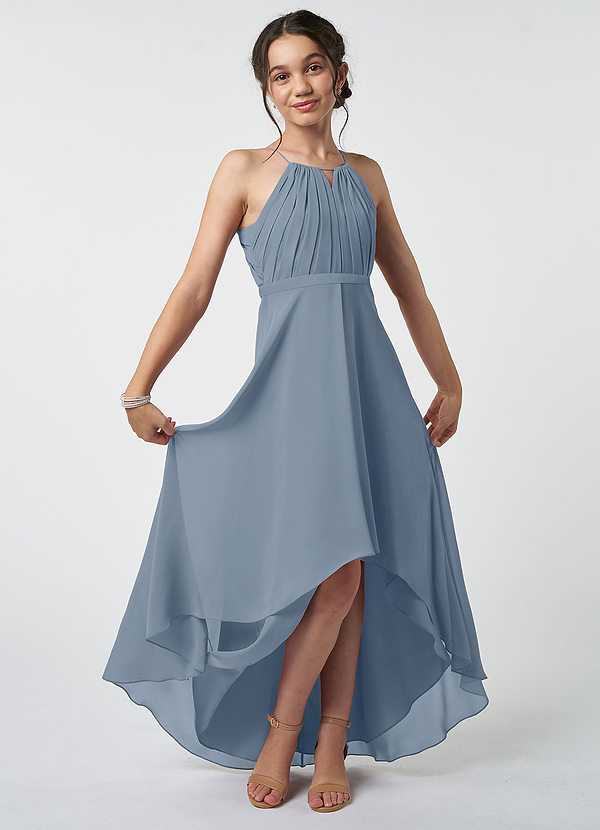 Azazie Oaklynn Junior Robe Trapèze en Mousseline de soie Plissée Violet Crépusculaire image1