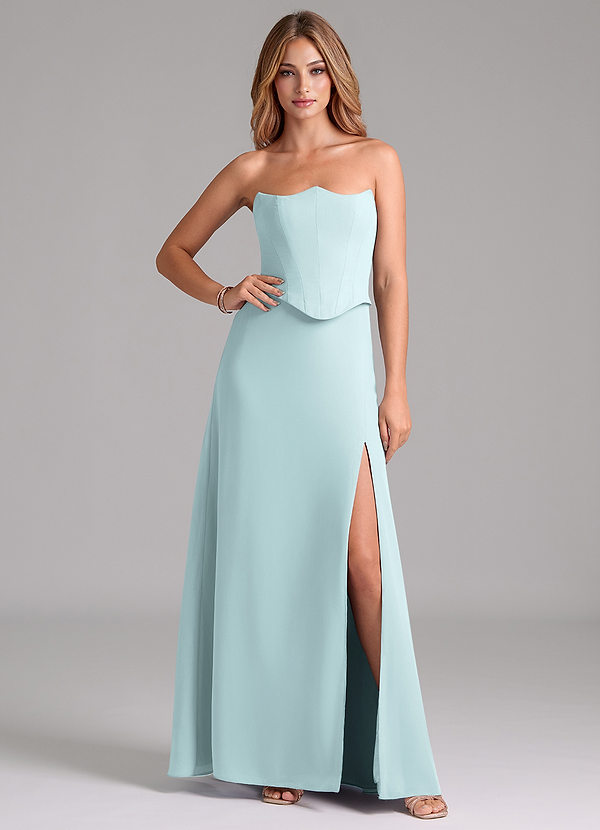 Azazie Jenilyn Brautjungfernkleider A-Linie Schulterfrei Chiffon Kleid Nebel image1
