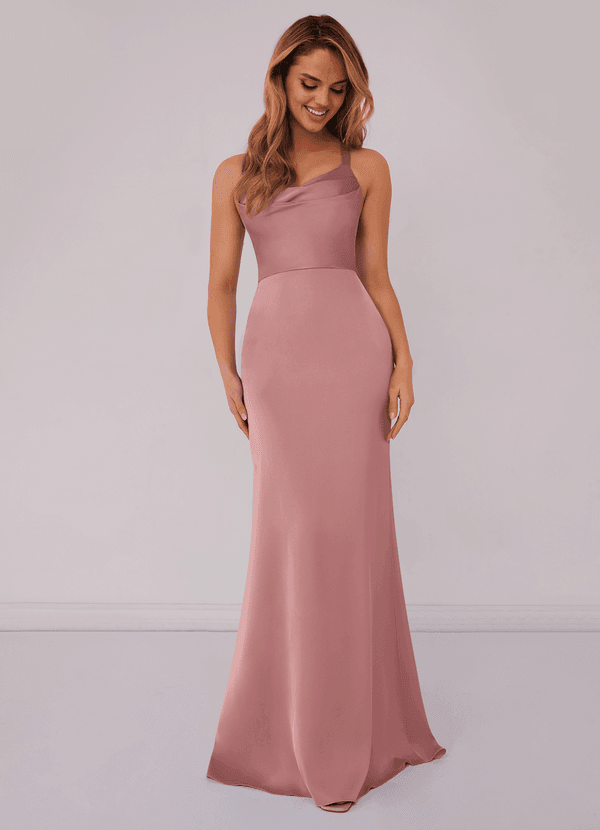 Barbie ♥ Azazie Bridesmaid Dresses Dusty Rose Mermaid Pleated Stretch Satin Dress image1