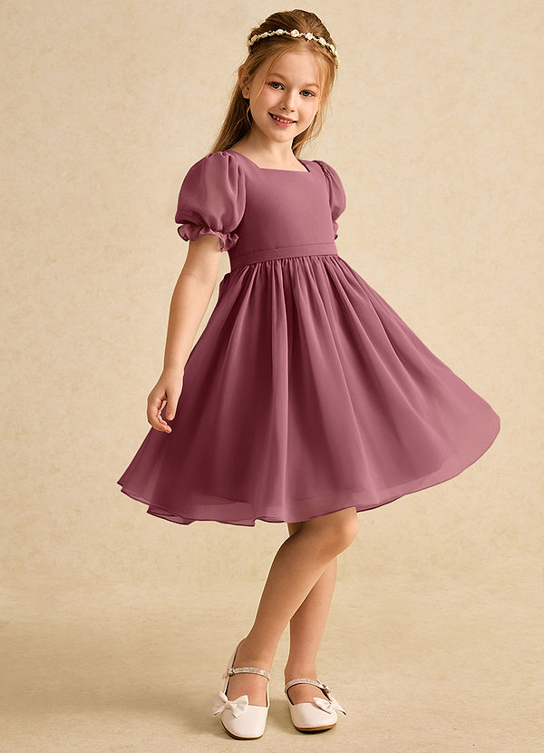 Azazie Jolie Blumenkinder Kleider A-Linie mit ärmel Chiffon Kleid Wüstenrose image1