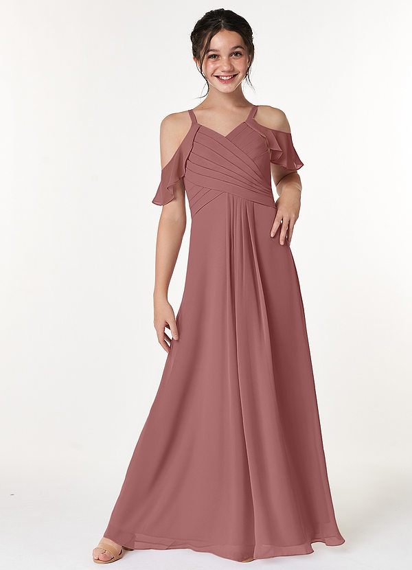 Dakota Junior A-Line Off the Shoulder Chiffon Dress