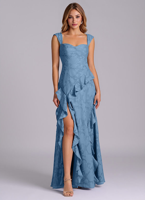 Sloane Bridesmaid Dresses Steel Blue A-Line Sweetheart Neckline Floral Burnout Dress image1