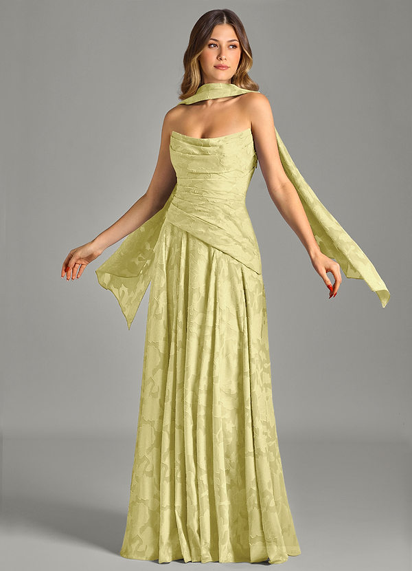 Azazie Gabriela Vestidos Dama de Honor Vestido de Sorbete De Limón de Devorado Floral de Corte en A con Sin tirantes image1