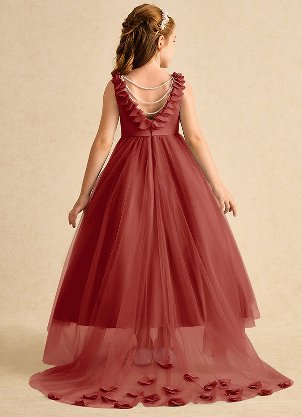 Azazie Lorita Robes de Fillette d'Honneur Robe Trapèze en Tulle Perlé Terracotta image1