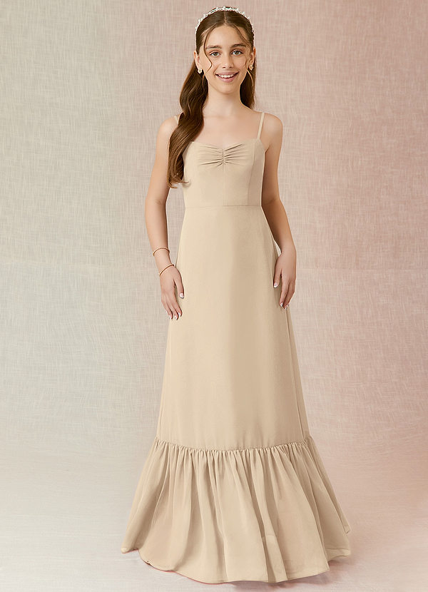 Azazie Justina A-Line Ruched Chiffon Floor-Length Junior Bridesmaid Dress image1
