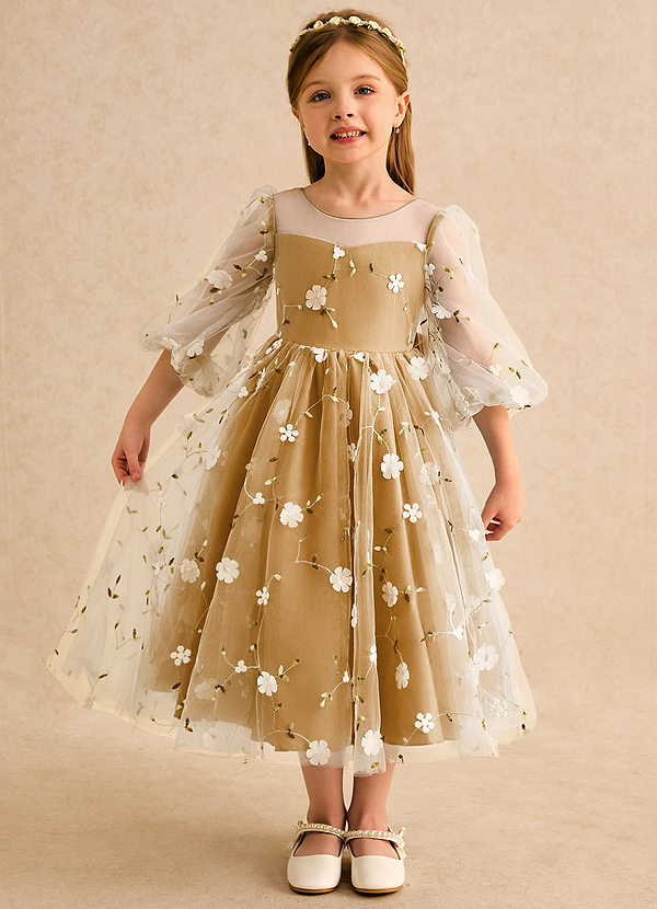 Azazie Elowen Vestidos de Niña de Flores Vestido de Caramelo de Encaje de Corte en A con Escote de Corazón image1