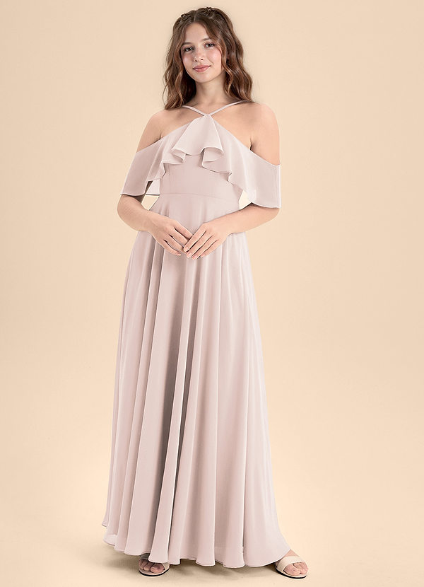 Azazie Tessabelle Junior Abito A-Line in Chiffon a Spalla Scoperta Petalo Di Rosa image1