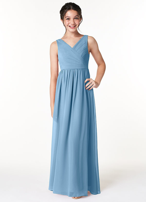 Azazie Sawyer Junior A-Linie Plissee Chiffon Kleid Stahlblau image1