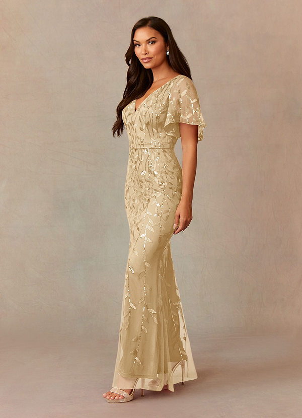 Upstudio Petaluma Vestidos de Madre de la Novia Vestido de Champán de Lentejuelas de Sirena con Cuello en V de lentejuelas image1