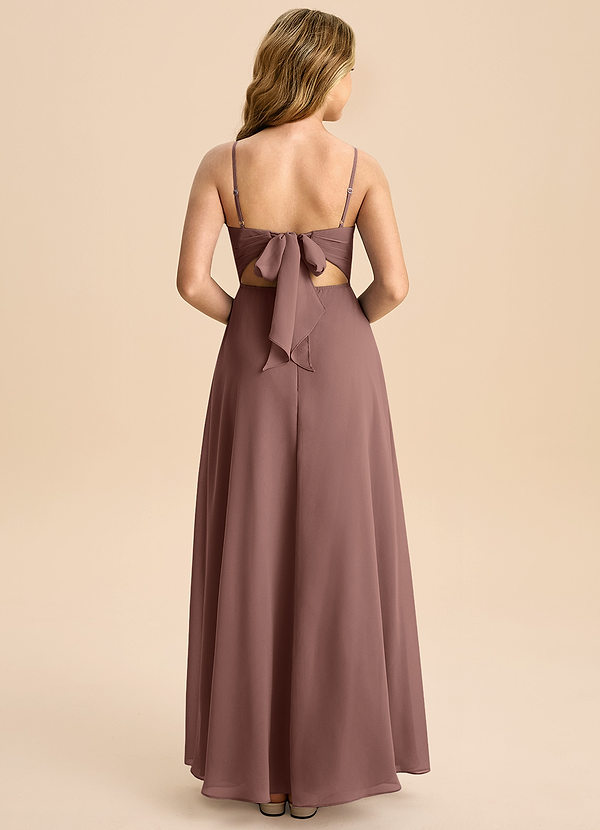 Azazie Shale Junior Espresso A-Line Bow Chiffon Dress image1