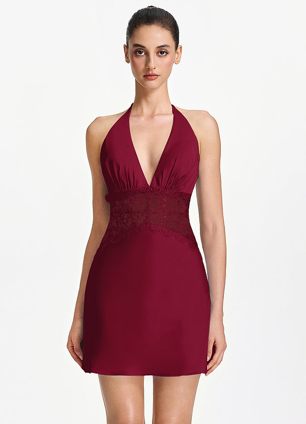 Dorotheiana Merlot Lace Satin Open Back A-line Mini Dress image1