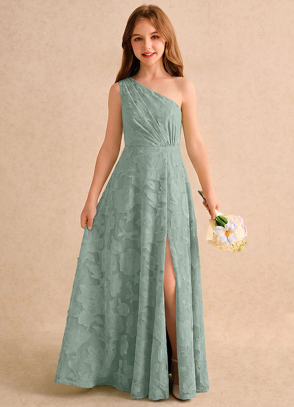 Azazie Pudles Girls Formal Blommflicksklänningar Klänning A-linje i Blommig Utbrändhet One-shoulder image1