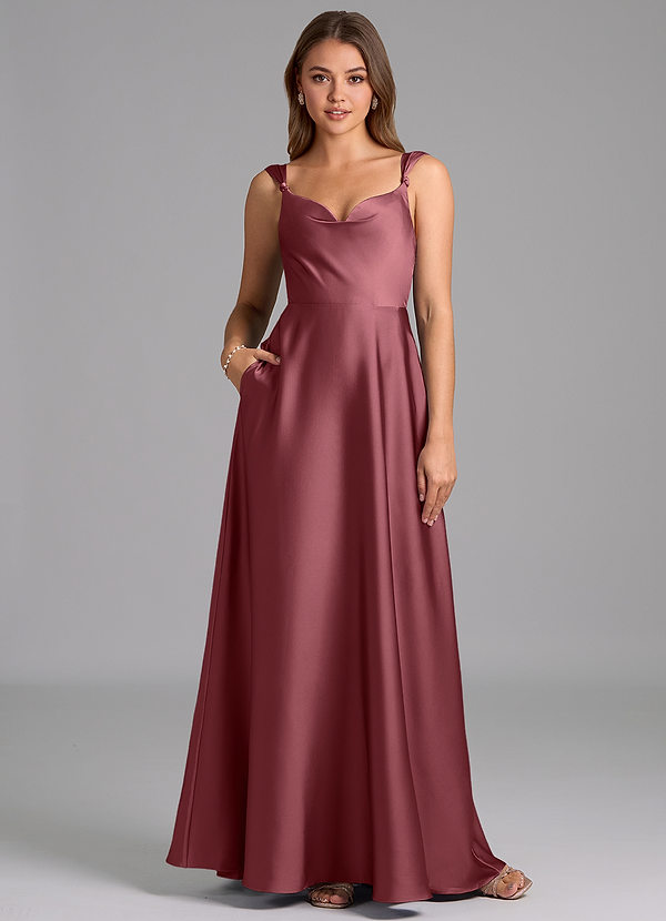 Azazie Beatrice 신부 들러리 드레스 A라인 스윗하트 네크라인 스트레치 새틴 바닥 길이 드레스 image1