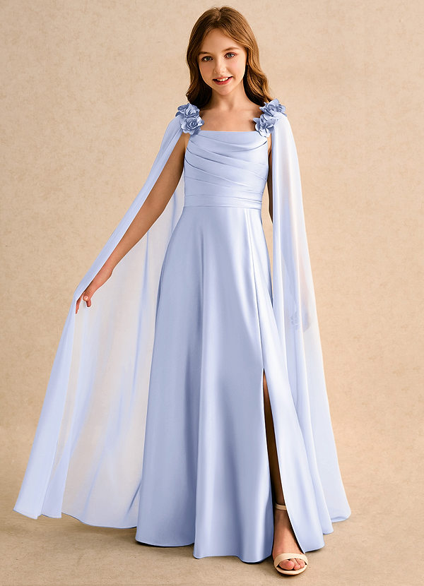 Azazie Rosita Girls Formal Bloemenmeisjes Jurken A-Lijn Jurk van Mat Satijn Geplooid Lavendel image1