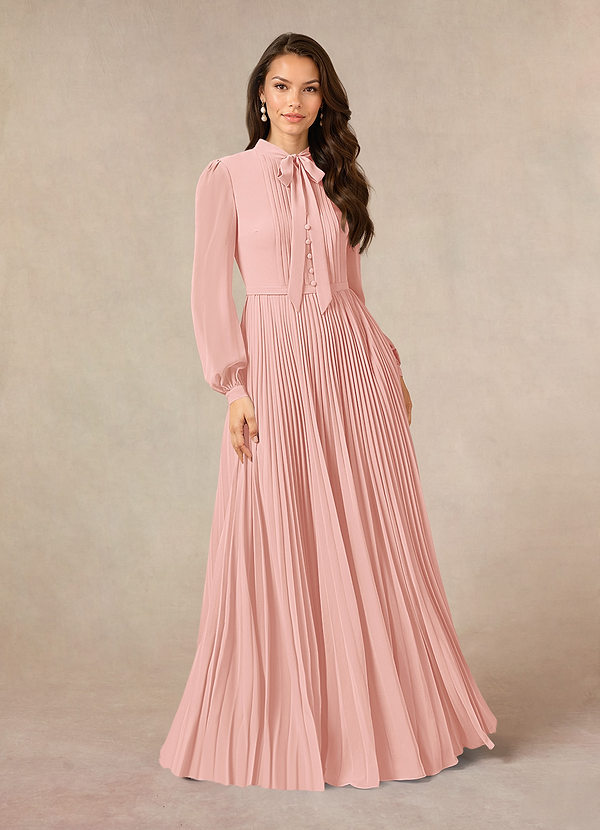 Azazie Adellah Brautmutterkleider A-Linie Plissee Chiffon Kleid Rosettenrosa image1