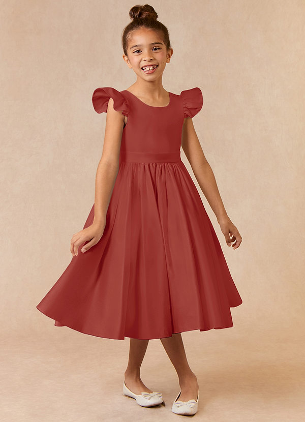 Azazie Violeta Flower Girl Dresses Terracotta Ball-Gown Bow Matte Satin Dress image1