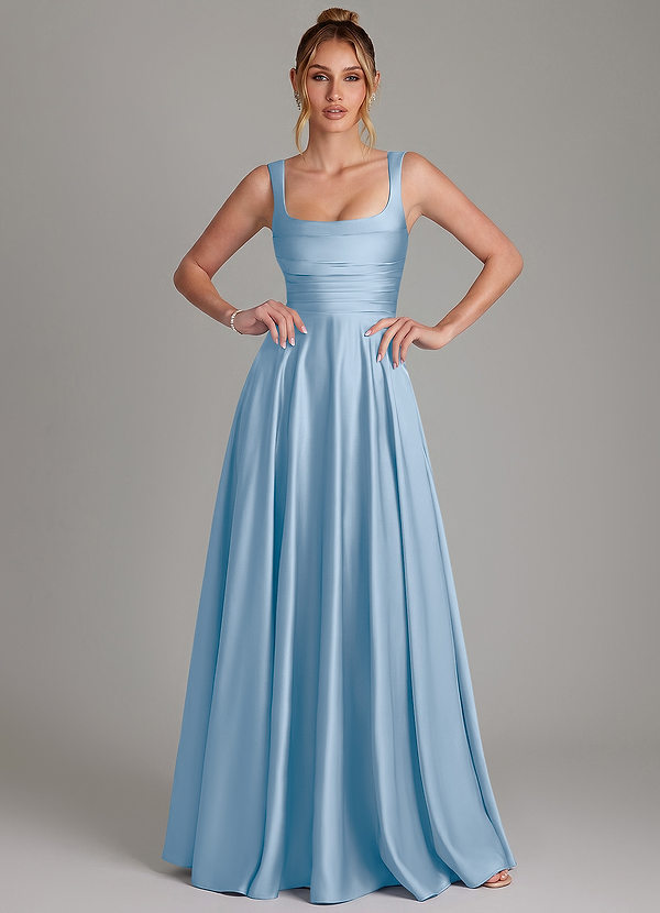 Azazie Azaria Bridesmaid Dresses Powder Blue A-Line Corset Stretch Satin Dress image1