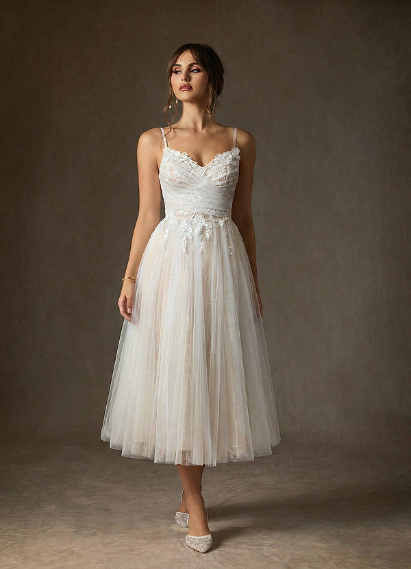 Azazie Zenia Wedding Dresses Diamond White Champagne A-Line Tulle Dress image1