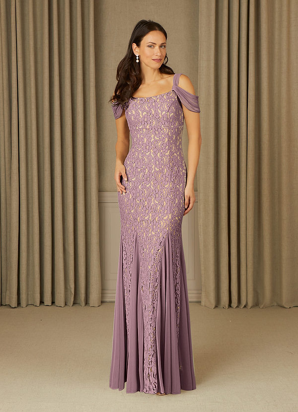 Azazie Claribel Mother of the Brides Dresses Dusty Rose Mermaid Off the Shoulder Lace Dress image1