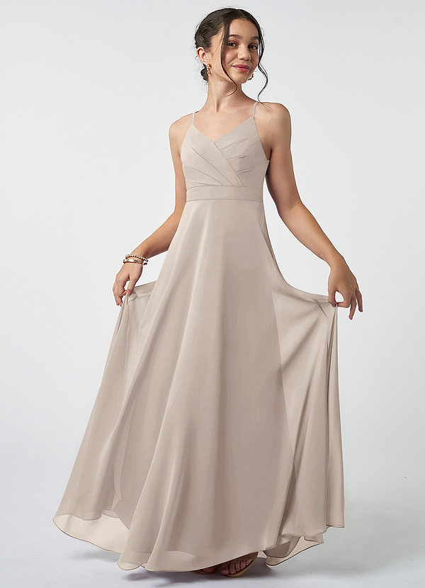 Azazie Avelina A-Line Pleated Chiffon Floor-Length Junior Bridesmaid Dress image1