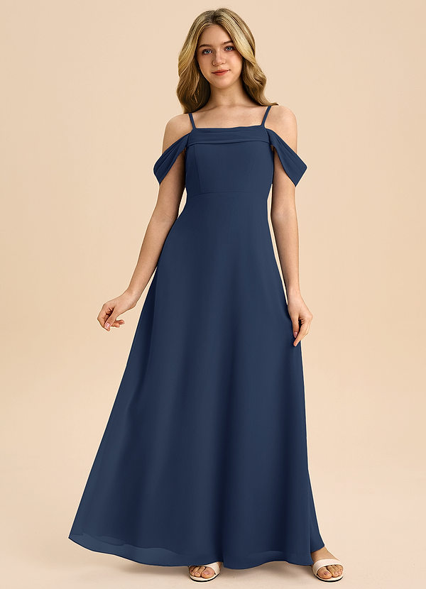 Azazie Anselie Junior Dark Navy A-Line Off the Shoulder Chiffon Dress image1