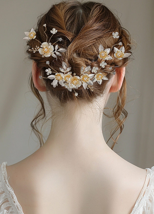 front Gilded Floral Comb Set
