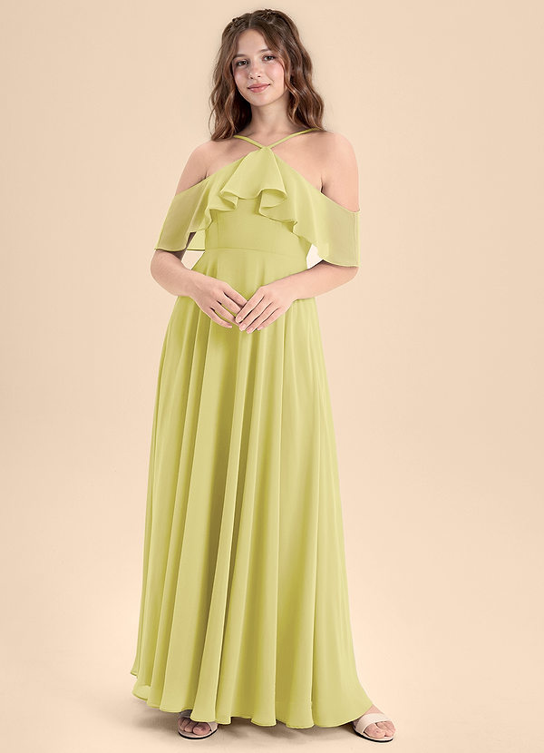 Azazie Tessabelle Junior Vestido de Sorbete De Limón de Gasa de Corte En A con Vestidos sin tirantes image1
