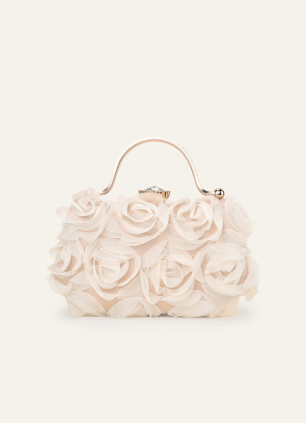 front 3D Floral Embellished Handbag with Rhinestone Top Handle
