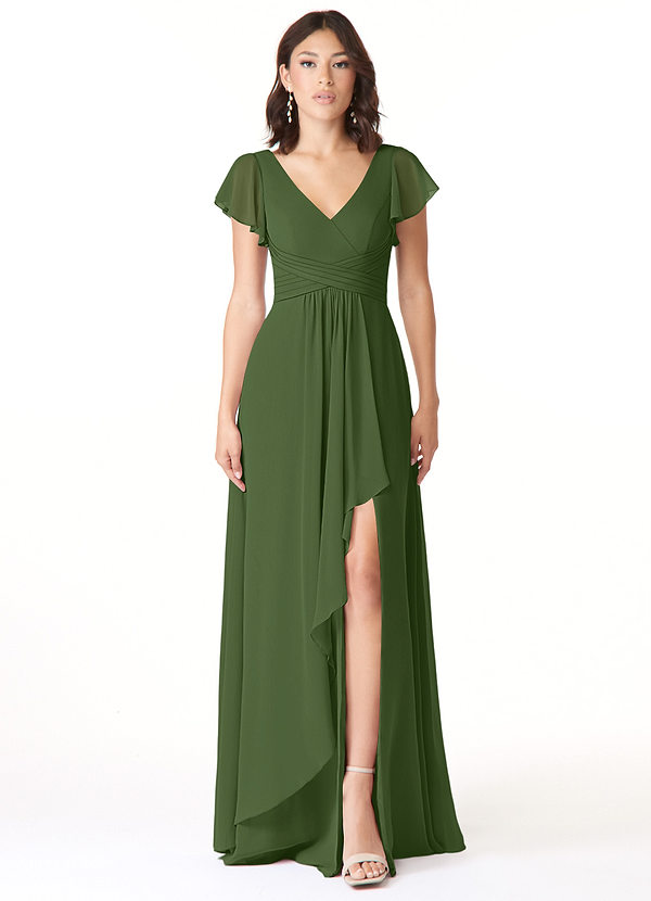 Azazie Omari Bridesmaid Dresses Vestir Oliva de Chiffon de Linha A image1