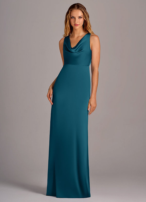 Azazie Wrenlee Bridesmaid Dresses Ink Blue A-Line Stretch Satin Dress image1
