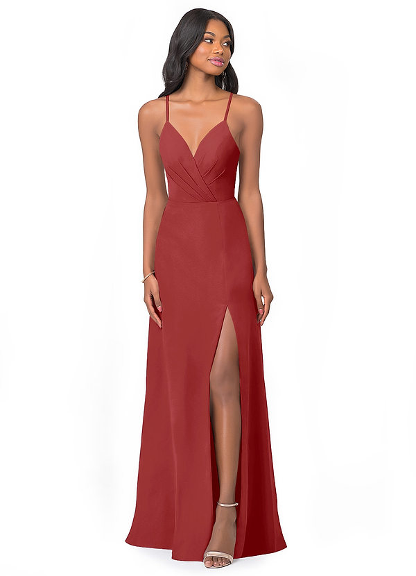 Azazie Everleigh Brautjungfernkleider A-Linie Herzchen Gefaltet Chiffon Kleid Rost image1