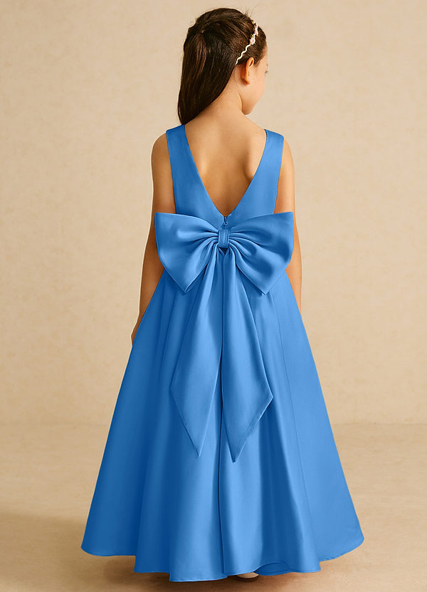 Azazie Pipsy Vestidos de Niña de Flores Vestido de Azul Grisaceo de Satin Mate de Corte En A con Lazo image1