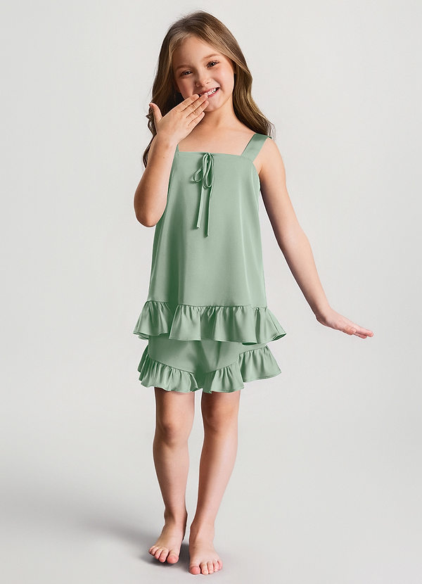 front Agave Girls Satin Ruffle Top and Shorts Pajama Set