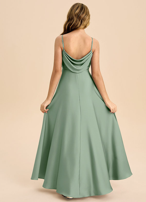 Azazie Bug Junior Robe Trapèze en Satin extensible Plissée Matcha image1