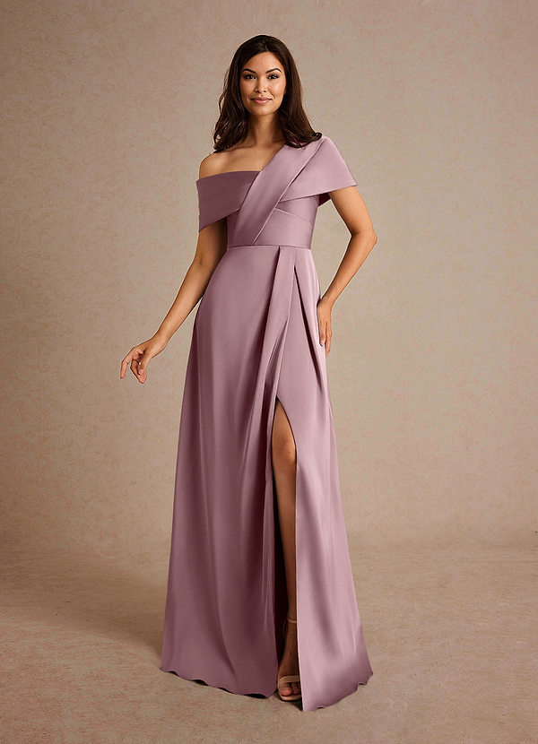 Azazie Milton Mother of the Brides Dresses Dusty Rose A-Line Pleated Stretch Satin Dress image1