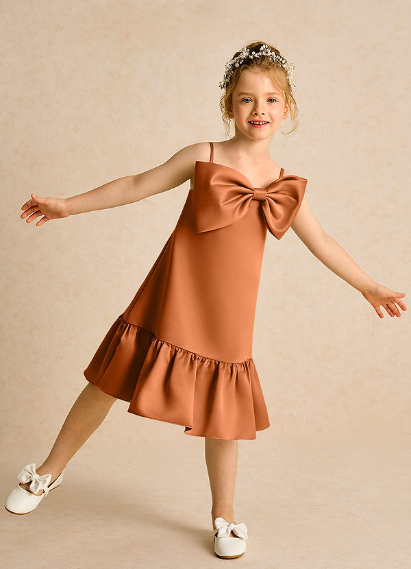 Azazie Kiwi Vestidos de Niña de Flores Vestido de Cobre de Satin Mate de Corte En A con Tirante Espagueti image1