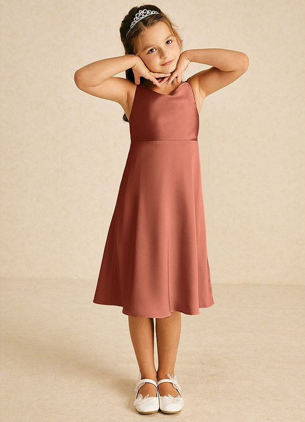 Azazie Zuzu Flower Girl Dresses Clay A-Line Spaghetti Strap Stretch Satin Dress image1