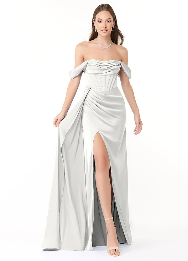 Azazie Amyra Šaty pre družičky Morská panna Z ramena Strečový satén Dĺžka podlahy Šaty image1