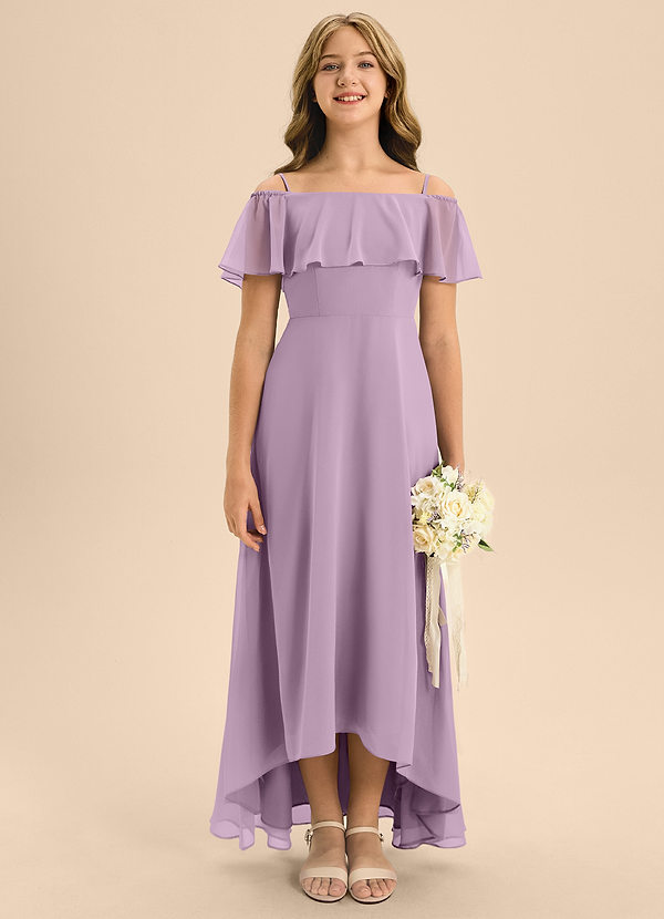 Azazie Maggie Junior Wisteria A-Line Off the Shoulder Chiffon Dress image1