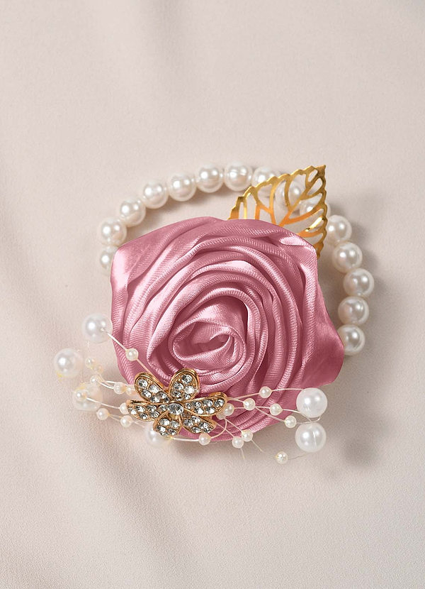 front Matching Color Bridesmaids Wrist Corsage with Pearl Bracelet